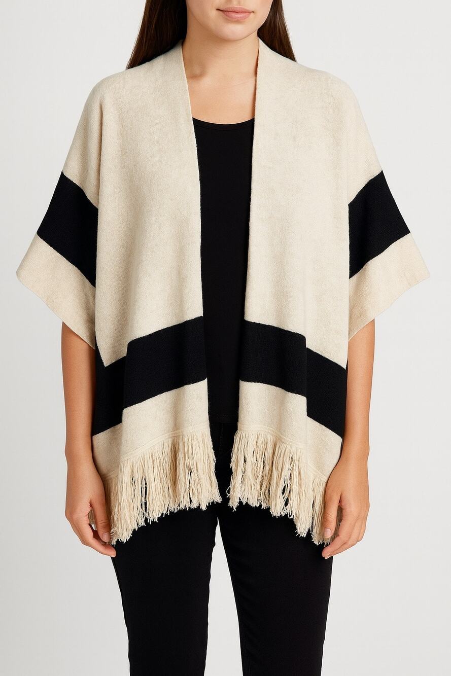 TOMMY BAHAMA Echo Fringed Ruana Wrap Shawl Poncho Stripe Resort NWT One Size